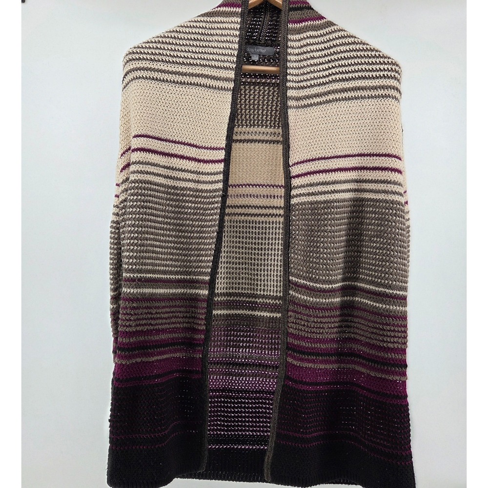 Daisy Fuentes Women's Small‎ Cardigan Open Front Knit Burgundy Black Gray Cream